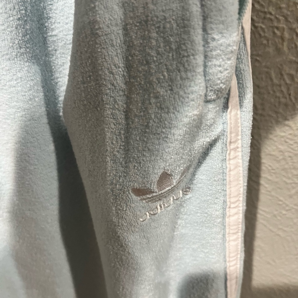adidas Pale Blue Joggers with White Stripes Terrycloth Material Size Large EUC - Picture 2 of 5